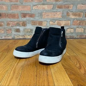 Platform wedge slip on shoes with zippers